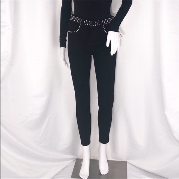 L’Agence Black Margot Studded Trim High Rise Stretch Fit Skinny Ankle Jeans Sz26 - Picture 2 of 16